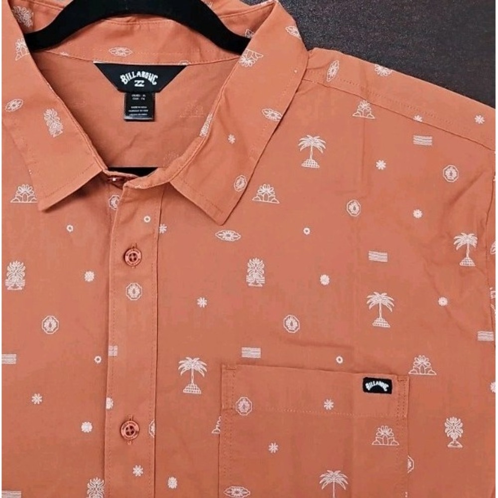 Billabong Men's Chase SS Orange Tropical Print Button-Up Shirt Size XL NWT